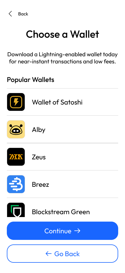 Lightning Wallet Selector UI