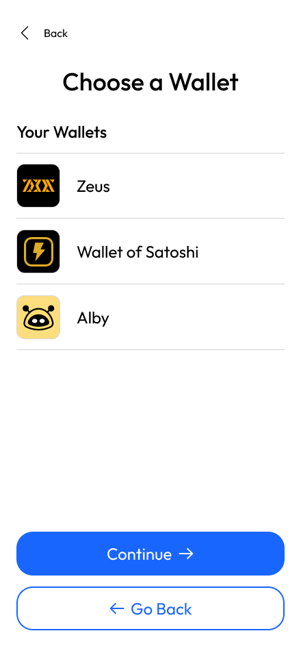 Lightning Wallet Selector UI