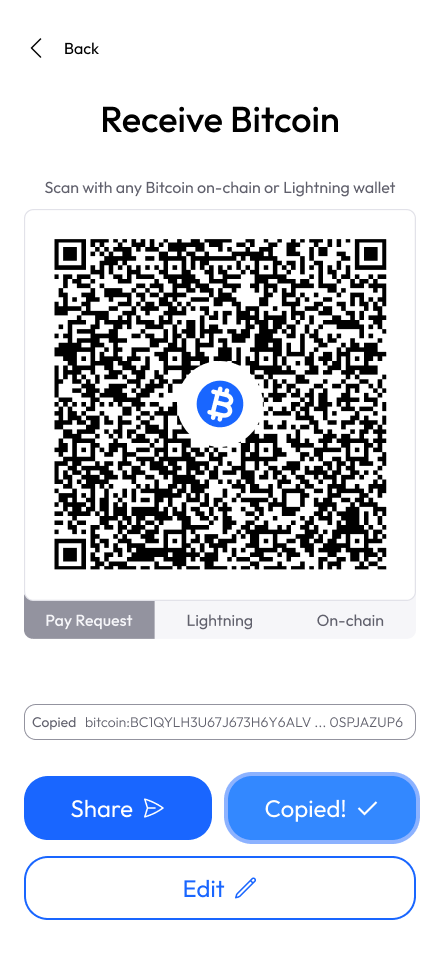 Exchange App receive Bitcoin UI