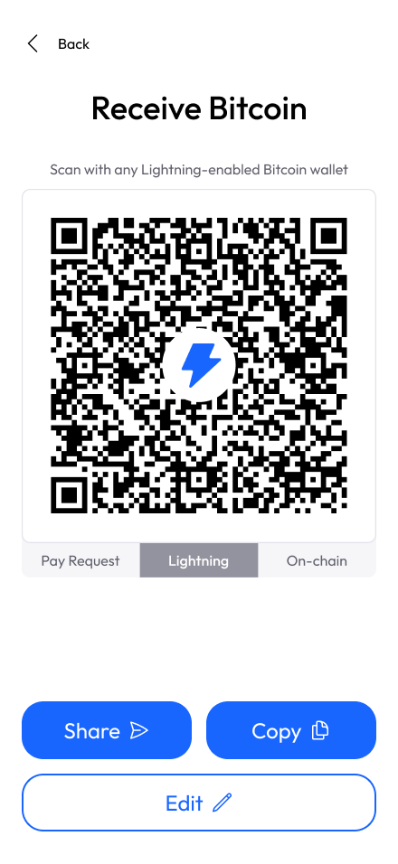 Exchange App receive Bitcoin UI