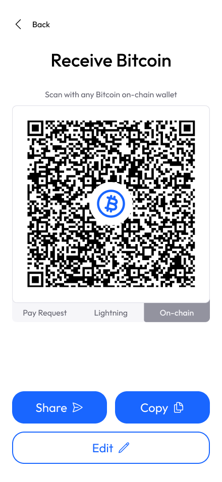 Exchange App receive Bitcoin UI