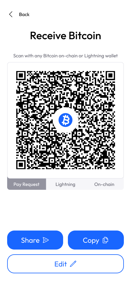 Exchange App receive Bitcoin UI