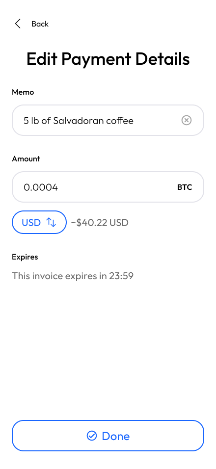 Exchange App receive Bitcoin UI