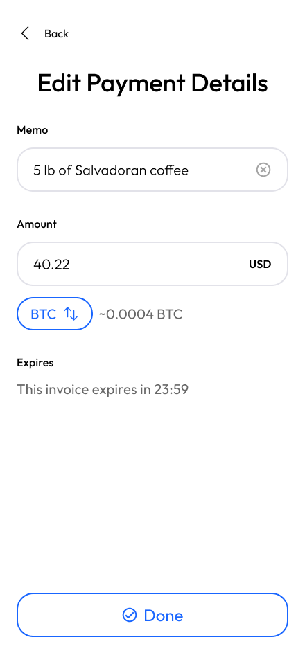 Exchange App receive Bitcoin UI