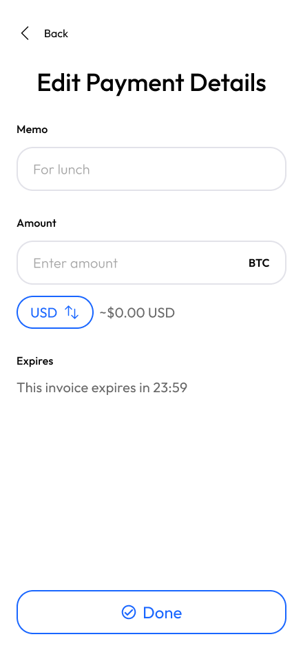 Exchange App receive Bitcoin UI
