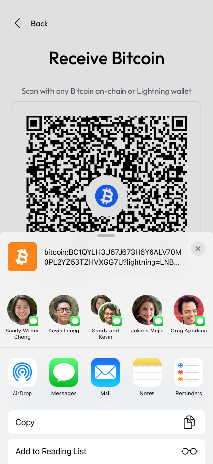 Exchange App receive Bitcoin UI