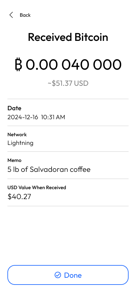 Exchange App receive Bitcoin UI