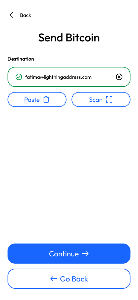 Lightning address input