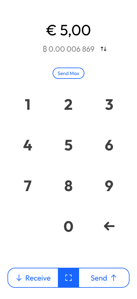 Exchange App amount input UI filled with 5 EUR