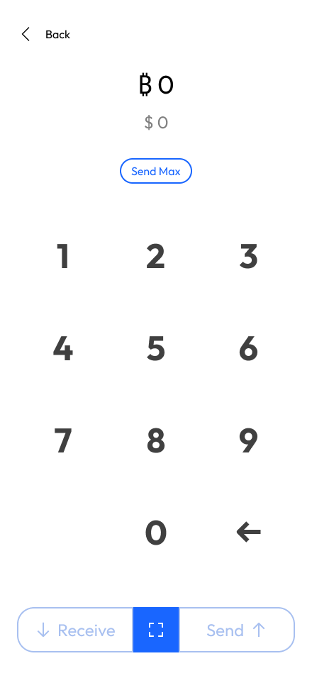 UI of a send screen with a keypad