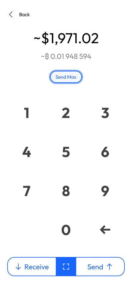 Send screen UI with Send Max button engaged